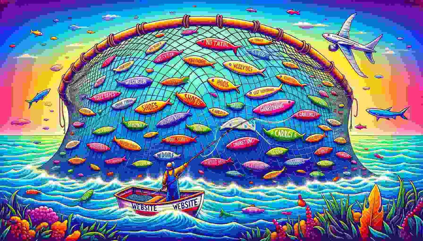 Short-tail keywords in SEO showing broad, high-volume search terms used to attract wide audiences and improve overall visibility.