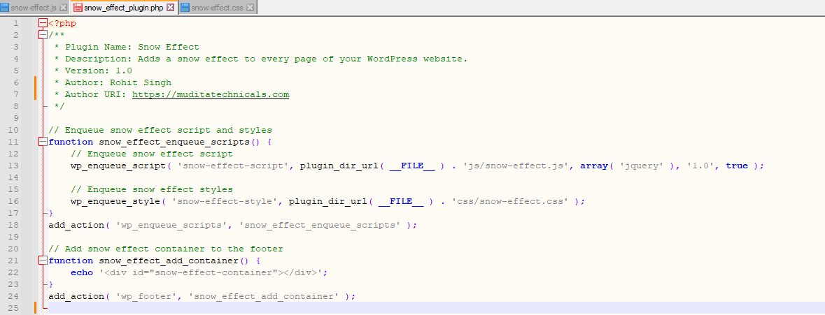 Snow effect plugin creating animated falling snow visuals to enhance website design with a festive winter theme.