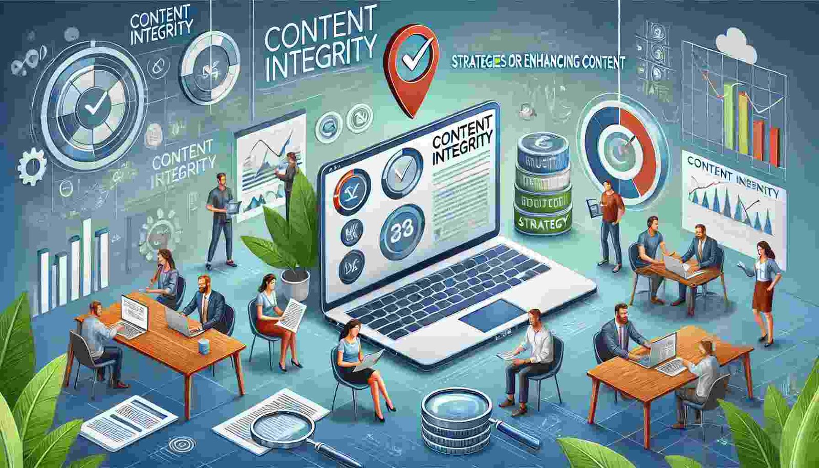 The importance of content integrity highlighting accuracy, trustworthiness, and high-quality information in search engine optimization.